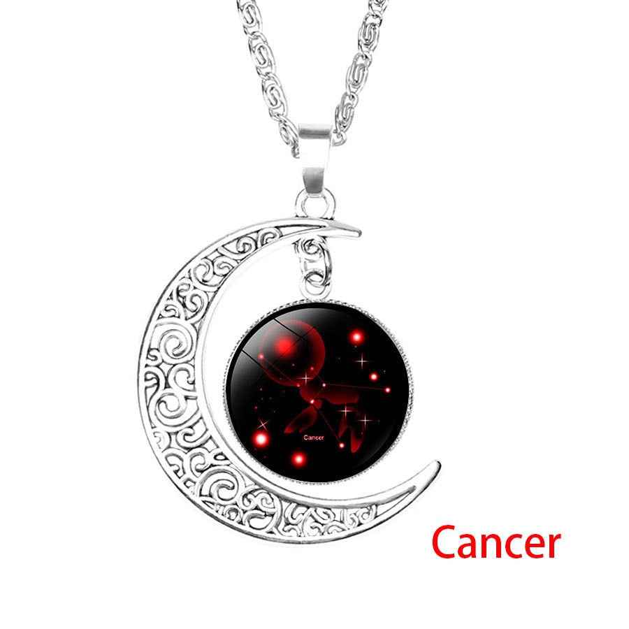 12 Zodiac Sign Pendant Necklace Glass Cabochon Double Galaxy Constellation Horoscope Astrology Necklace For Women Men Jewelry - Pedlar's Attic