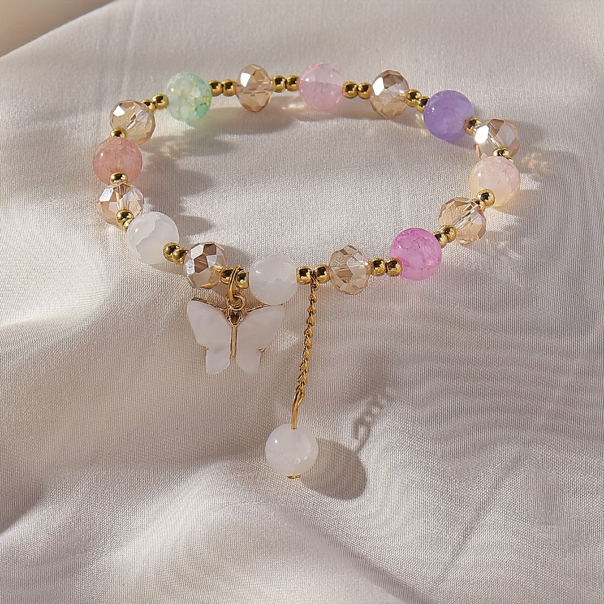 Y2K Style Beads Bracelet Butterfly Shape Pendant Ladies Elegant Hand String ((Random Order Beads)