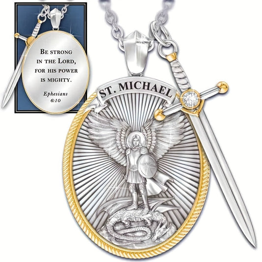 1pc Mens Fashionable Vintage-Inspired Oval Shield Knight Sword Necklace Pendant - Durable Alloy Material - Unique Gift for Him