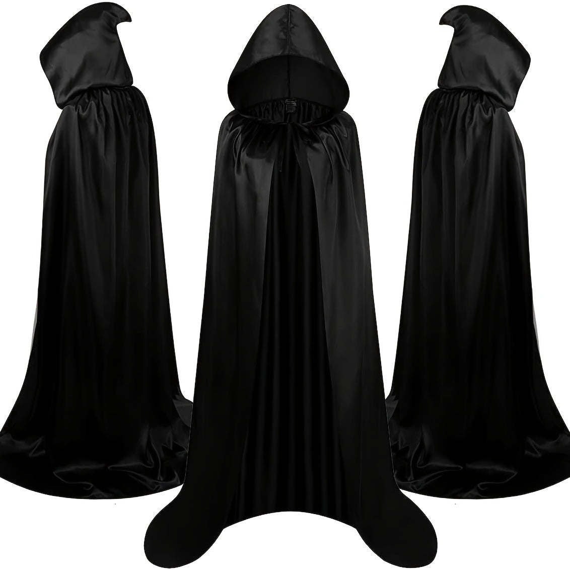1pc Black Hooded Cloak - Witch Cosplay Accessories, Costumes Masquerade, Family Celebration Decor - Polyester - For Halloween, Cosplay, Parties - Perfect Gift for Costume Lovers & Halloween Enthusiasts