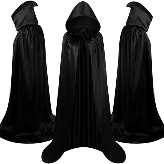 1pc Black Hooded Cloak - Witch Cosplay Accessories, Costumes Masquerade, Family Celebration Decor - Polyester - For Halloween, Cosplay, Parties - Perfect Gift for Costume Lovers & Halloween Enthusiasts
