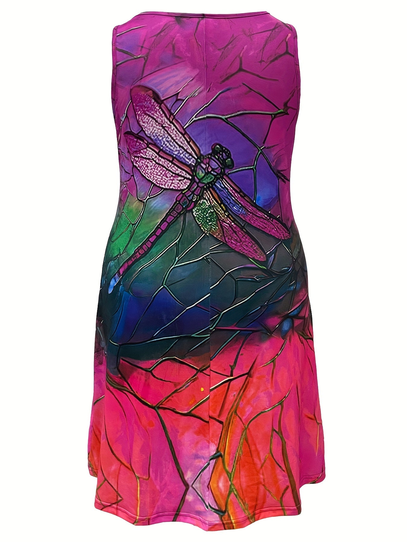 Plus Size Dragonfly Print Tank Dress, Casual Sleeveless Dress For Spring & Summer, Women's Plus Size Clothing