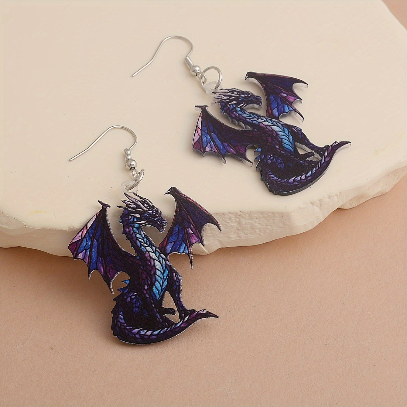 1 Pair of Vibrant Flying Dragon Dangle Earrings for Women - Cute & Whimsical Acrylic Design with Purple & Blue Wings, Perfect for Daily Wear & Vacation, Dragon Earrings