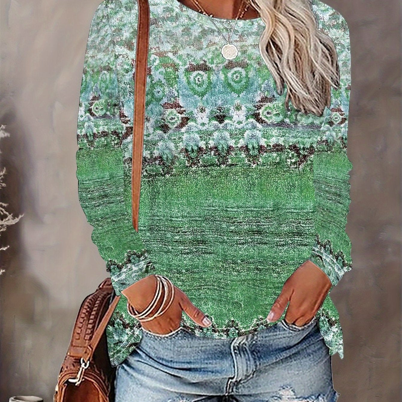 Women'S T-shirt Full Body Print - Comfortable Short Sleeved Round Neck - Perfect Choice for Spring and Autumn Casual Wear