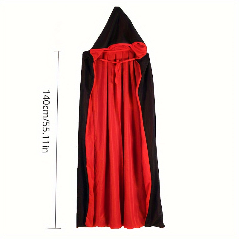 Halloween Double Layers Black & Red Cloak, Hooded & Stand Collar Style Available, Vampire Death Cosplay Cloak, LARP Party Supplies, Stage Performance Accessories