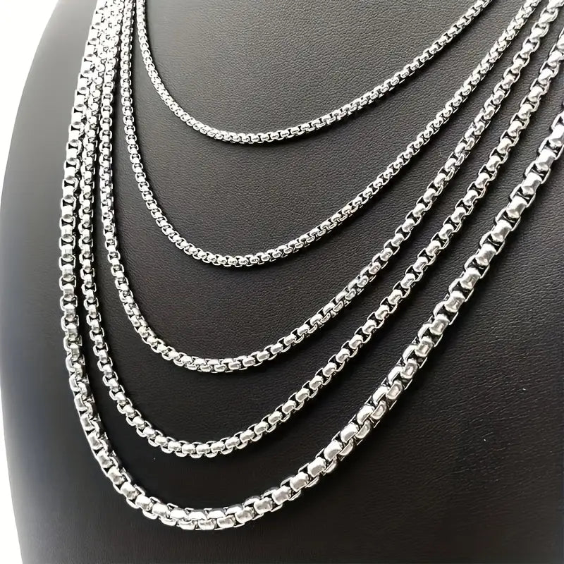 1pc Mens Stainless Steel Square Pearl Necklace - Fashionable & Durable - For Men - Perfect for Everyday Wear & Special Occasions - Ideal Gift for Him