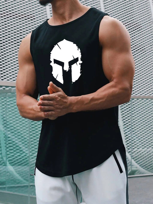Mens Athletic Fit Helmet Graphic Tank Top - Comfortable & Moisture-Wicking - Slightly Stretchy for Gym & Outdoor Summer Workouts - Bold Design, Ideal for Fitness Enthusiasts