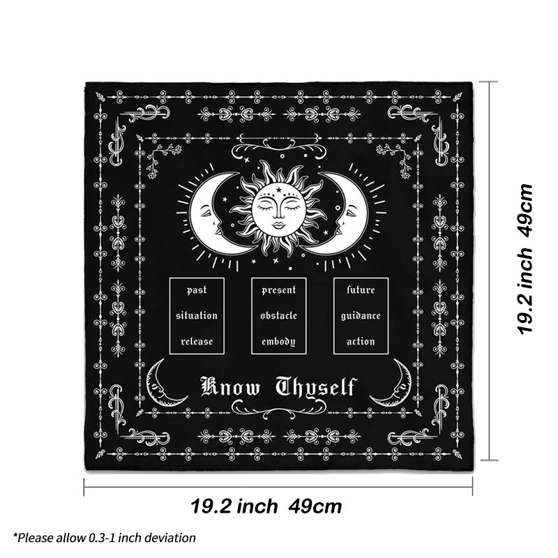 1pc Know Thyself Tarot Spread Deluxe Cloth - Vibrant Sun Moon Design, Premium Altar Cloth for Witch Home Decor, Party Favors and Supplies - Ideal for Tarot Reading, Meditation, and Spiritual Practices