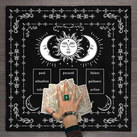 1pc Know Thyself Tarot Spread Deluxe Cloth - Vibrant Sun Moon Design, Premium Altar Cloth for Witch Home Decor, Party Favors and Supplies - Ideal for Tarot Reading, Meditation, and Spiritual Practices
