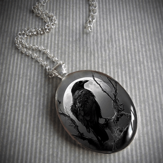 1pc Men's Punk Animal Black Crow Round Pendant Necklace, Gothic Animal Jewelry Accessories, Party Anniversary Commemorative Gift