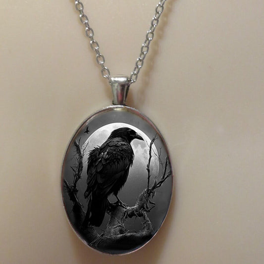 1pc Men's Punk Animal Black Crow Round Pendant Necklace, Gothic Animal Jewelry Accessories, Party Anniversary Commemorative Gift