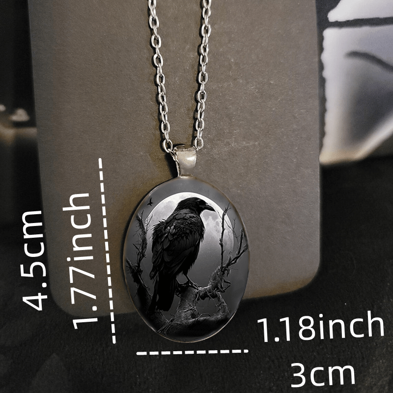 1pc Men's Punk Animal Black Crow Round Pendant Necklace, Gothic Animal Jewelry Accessories, Party Anniversary Commemorative Gift