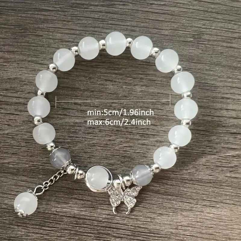 Glamorous Glass Cat Eye Stone Bracelet with Star Butterfly Accent - Adorable & Elegant Gray for Teen Girls - Perfect Fashion Jewelry Gift with Adjustable Fit