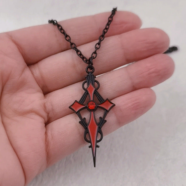 Cross Halloween Vampire Necklace Gothic Style Dark Personality Pendant Necklace Punk Hip Hop Necklace
