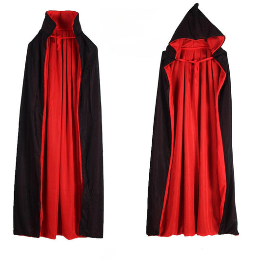 Halloween Double Layers Black & Red Cloak, Hooded & Stand Collar Style Available, Vampire Death Cosplay Cloak, LARP Party Supplies, Stage Performance Accessories