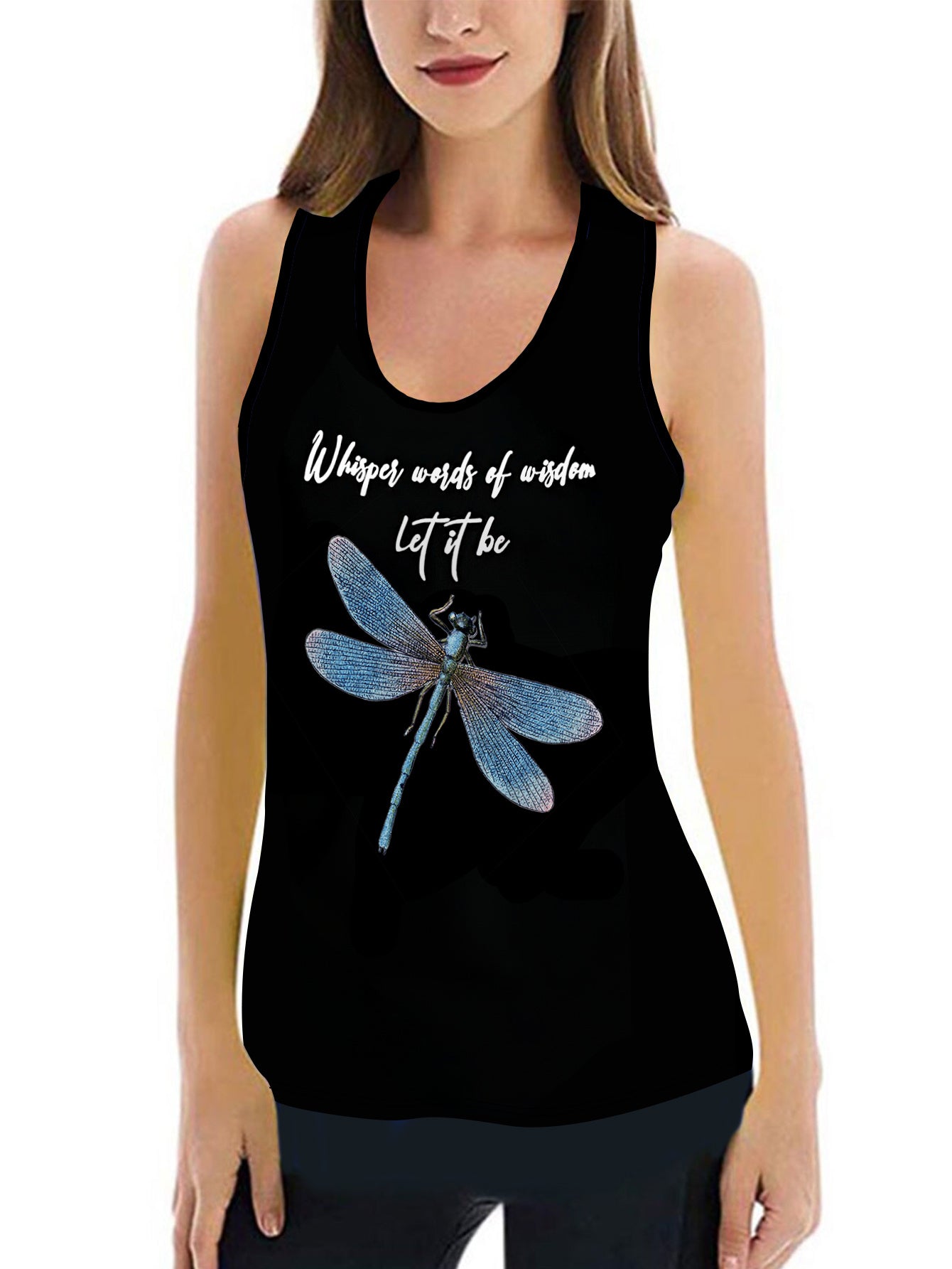 Women's Fashion Whisper Dragonfly Tank Top Casual Sleeveless Vest Legging Casual Yoga Pants Fitness Girls Sport Suit Plus Size