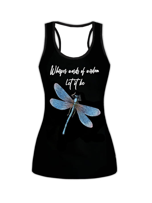 Women's Fashion Whisper Dragonfly Tank Top Casual Sleeveless Vest Legging Casual Yoga Pants Fitness Girls Sport Suit Plus Size