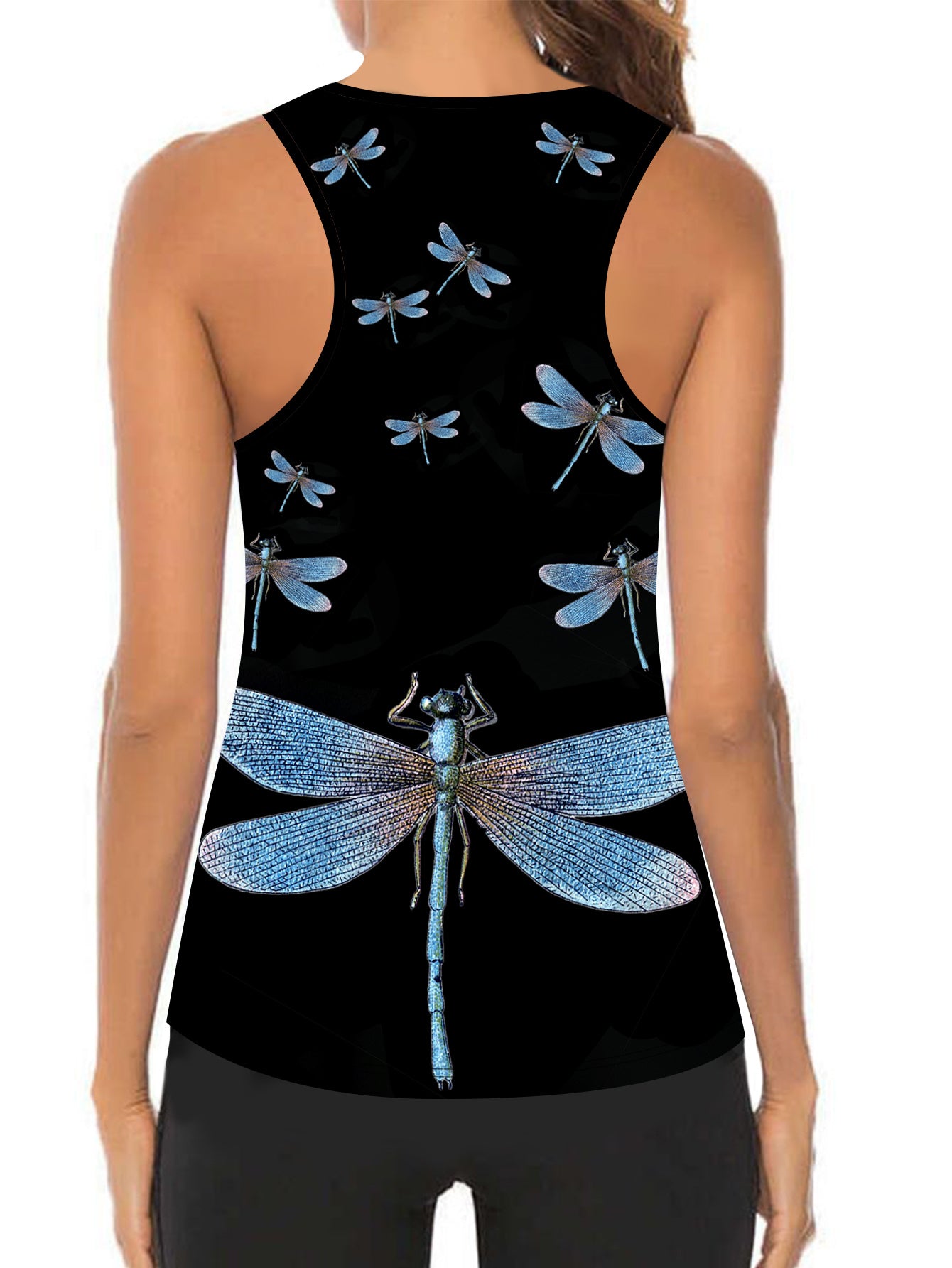 Women's Fashion Whisper Dragonfly Tank Top Casual Sleeveless Vest Legging Casual Yoga Pants Fitness Girls Sport Suit Plus Size