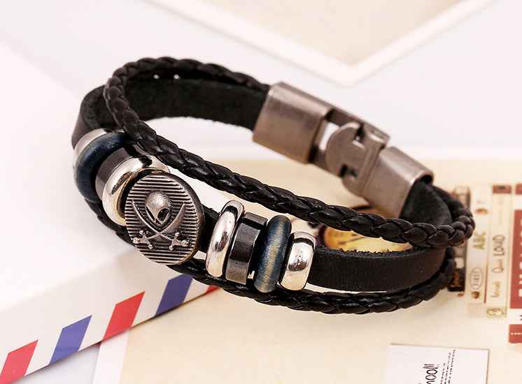 Punk Bracelets Wholesale Yiwu Small Commodities 10 Yuan Store Supply Genuine Leather Bracelets Handmade Vintage Cowhide Bracelets