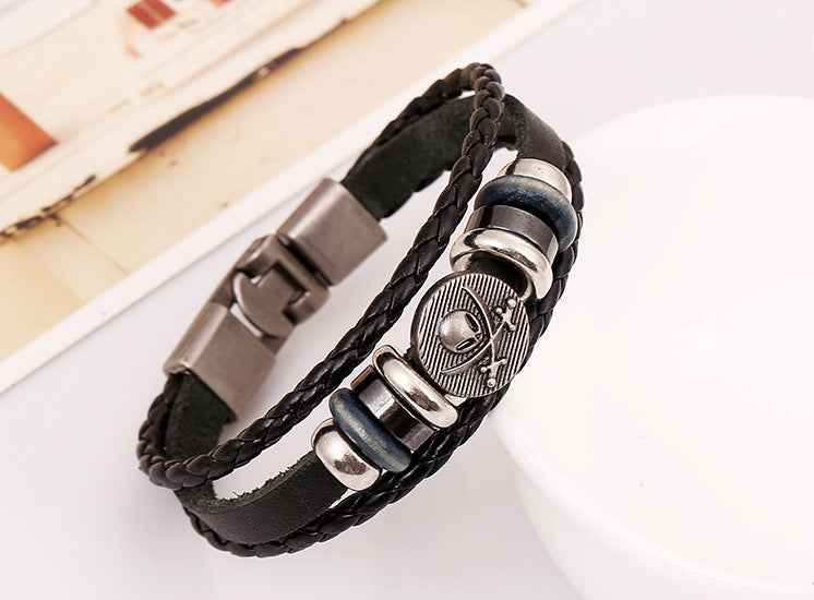 Punk Bracelets Wholesale Yiwu Small Commodities 10 Yuan Store Supply Genuine Leather Bracelets Handmade Vintage Cowhide Bracelets