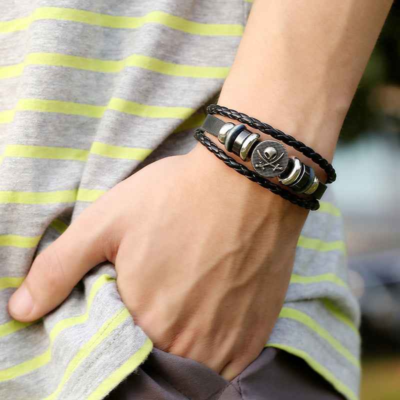 Punk Bracelets Wholesale Yiwu Small Commodities 10 Yuan Store Supply Genuine Leather Bracelets Handmade Vintage Cowhide Bracelets