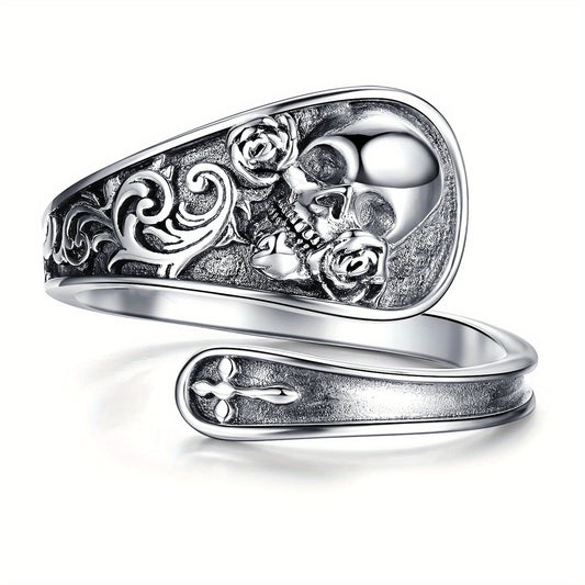 Men's & Women's Gothic Skull Spoon Ring – No Plating, Punk Fashion Statement, Perfect for Parties & Everyday Wear