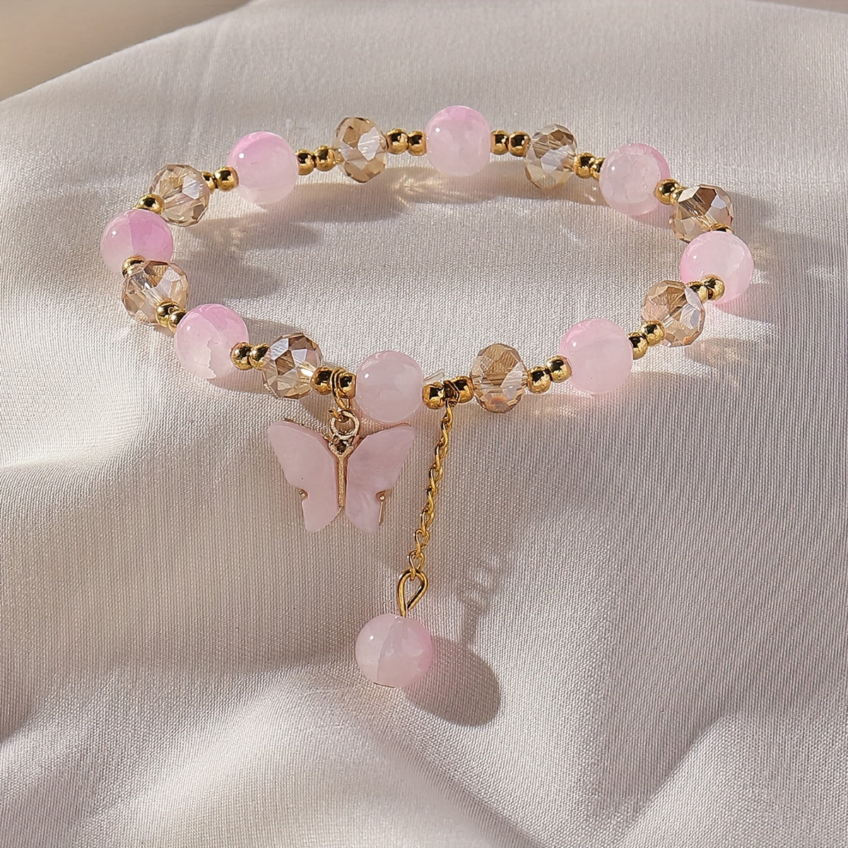 Y2K Style Beads Bracelet Butterfly Shape Pendant Ladies Elegant Hand String ((Random Order Beads)
