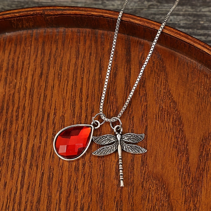 Stunning Dragonfly and Teardrop Zircon Pendant Necklace - Silver Plated Jewelry for a Chic Look