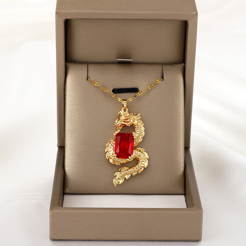1pc Exquisite Fashion Dragon Red CZ Pendant Necklace For Women Men, Birthday Gift Christmas Gift Jewelry Accessories For Family Friend