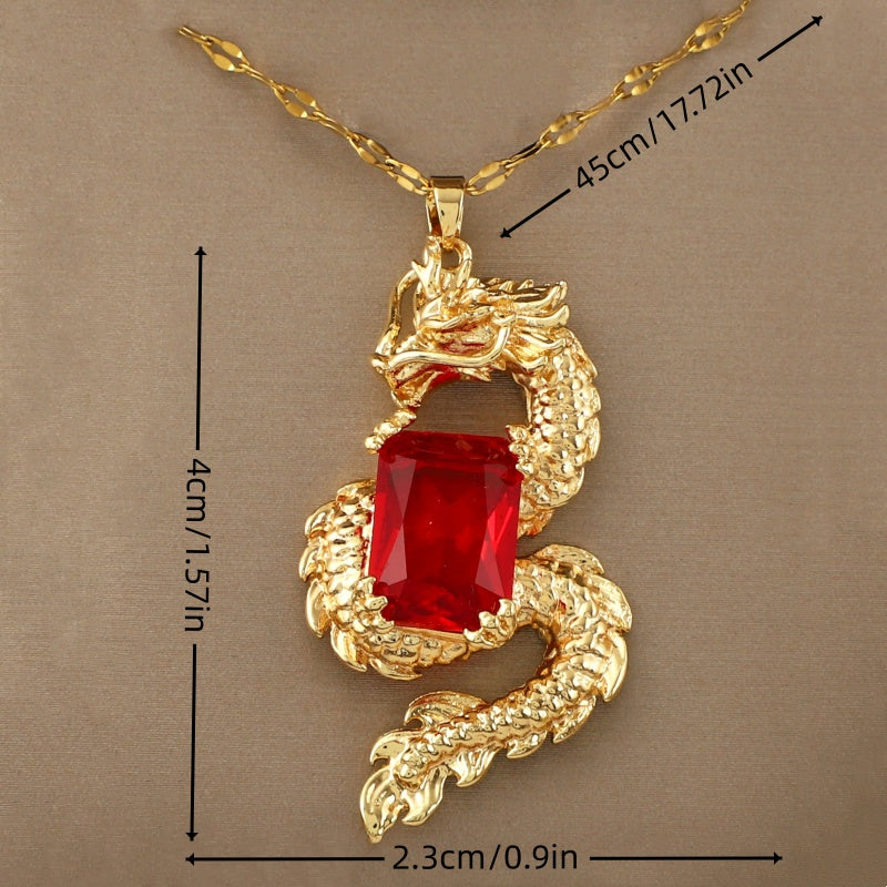 1pc Exquisite Fashion Dragon Red CZ Pendant Necklace For Women Men, Birthday Gift Christmas Gift Jewelry Accessories For Family Friend