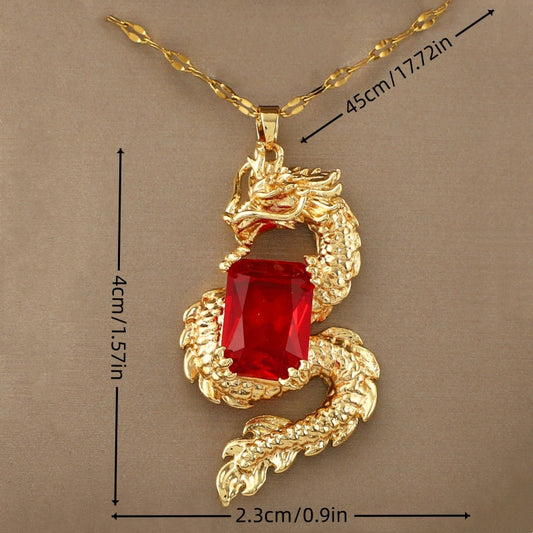 1pc Exquisite Fashion Dragon Red CZ Pendant Necklace For Women Men, Birthday Gift Christmas Gift Jewelry Accessories For Family Friend