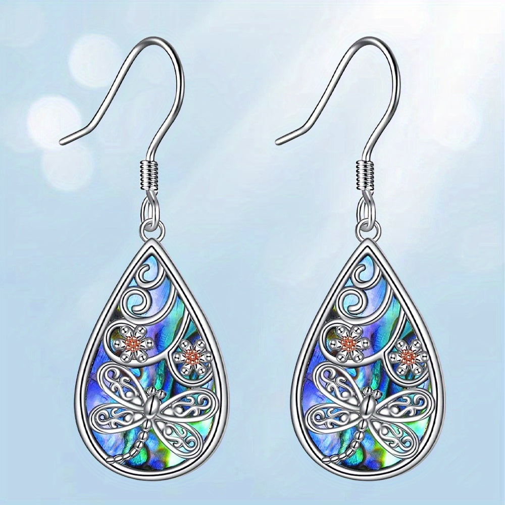 Elegant Dragonfly & Floral Drop Earrings - Alloy with White Golden Plating, Multicolor Fashion Jewelry for Girls, Perfect Gift for Birthdays and Christmas
