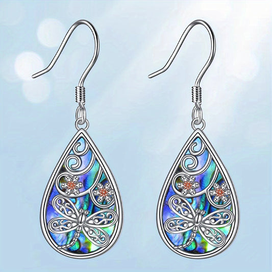 Elegant Dragonfly & Floral Drop Earrings - Alloy with White Golden Plating, Multicolor Fashion Jewelry for Girls, Perfect Gift for Birthdays and Christmas