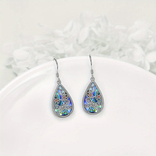 Elegant Dragonfly & Floral Drop Earrings - Alloy with White Golden Plating, Multicolor Fashion Jewelry for Girls, Perfect Gift for Birthdays and Christmas