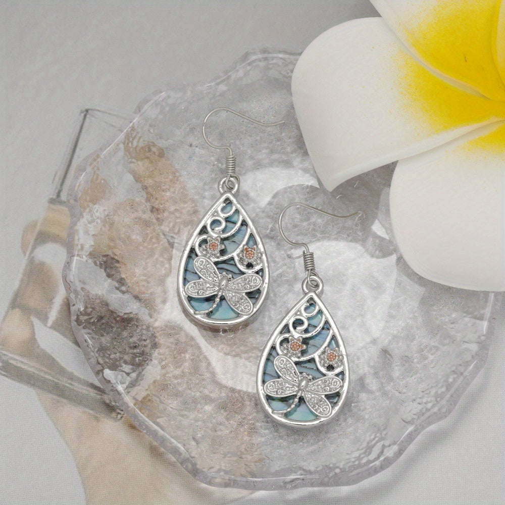 Elegant Dragonfly & Floral Drop Earrings - Alloy with White Golden Plating, Multicolor Fashion Jewelry for Girls, Perfect Gift for Birthdays and Christmas
