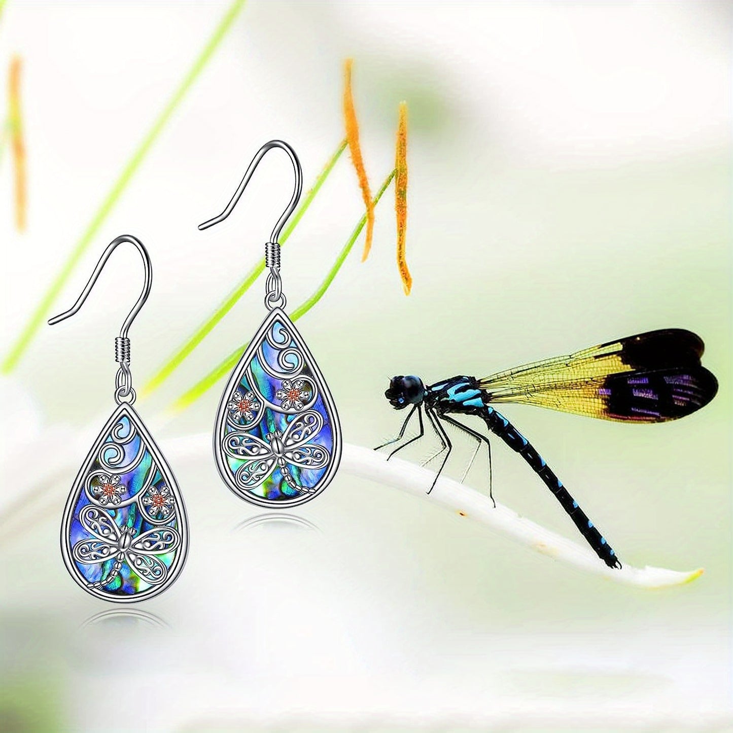 Elegant Dragonfly & Floral Drop Earrings - Alloy with White Golden Plating, Multicolor Fashion Jewelry for Girls, Perfect Gift for Birthdays and Christmas