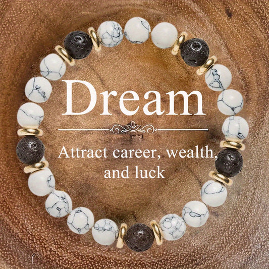 Unique April Birthstone Beaded Crystal Bracelet - Natural Volcanic Rock, Faux Turquoise Gemstone, Luxury Celestial Boho Jewelry for Women, Couples, and Daily Wear