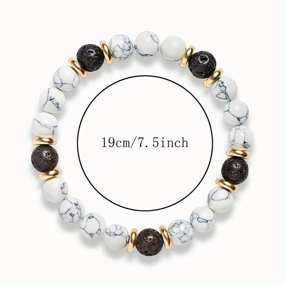 Unique April Birthstone Beaded Crystal Bracelet - Natural Volcanic Rock, Faux Turquoise Gemstone, Luxury Celestial Boho Jewelry for Women, Couples, and Daily Wear