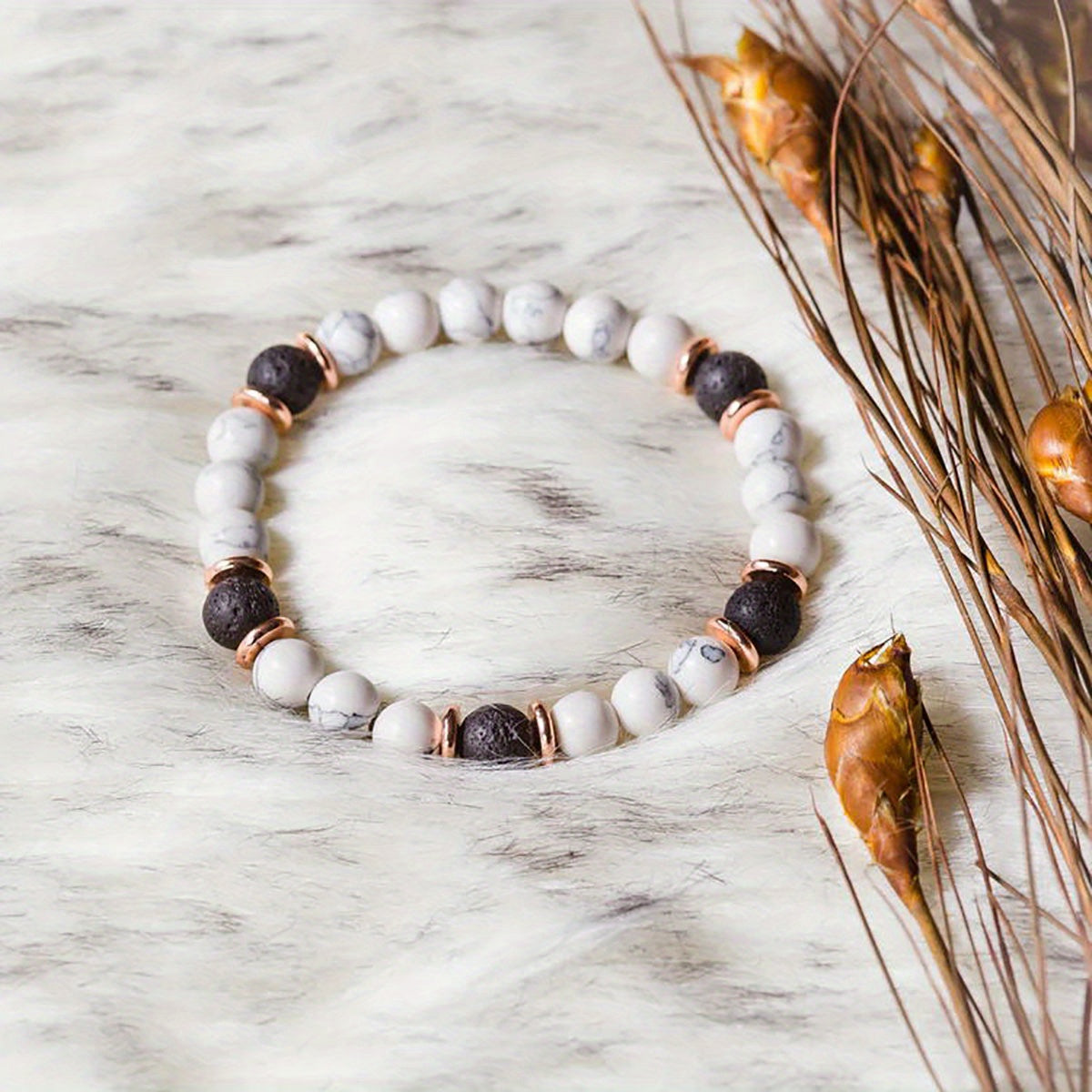 Unique April Birthstone Beaded Crystal Bracelet - Natural Volcanic Rock, Faux Turquoise Gemstone, Luxury Celestial Boho Jewelry for Women, Couples, and Daily Wear