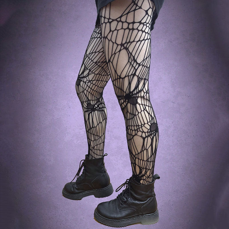Gothic Spider Web Tights, Halloween Cosplay Hollow Out Fishnet Pantyhose, Women's Stockings & Hosiery