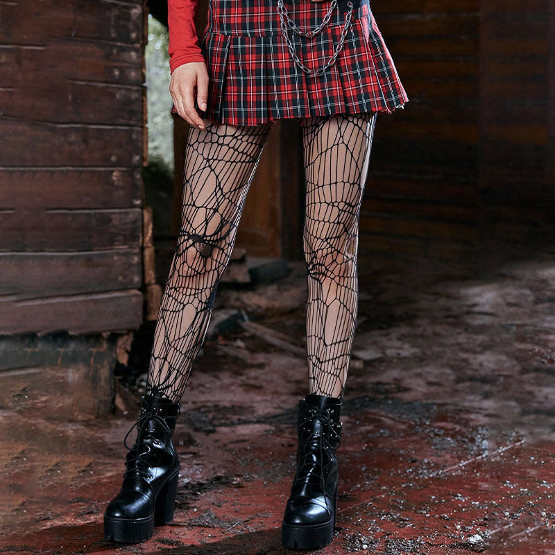 Gothic Spider Web Tights, Halloween Cosplay Hollow Out Fishnet Pantyhose, Women's Stockings & Hosiery