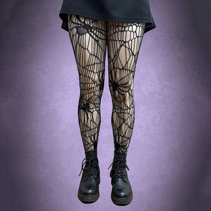 Gothic Spider Web Tights, Halloween Cosplay Hollow Out Fishnet Pantyhose, Women's Stockings & Hosiery