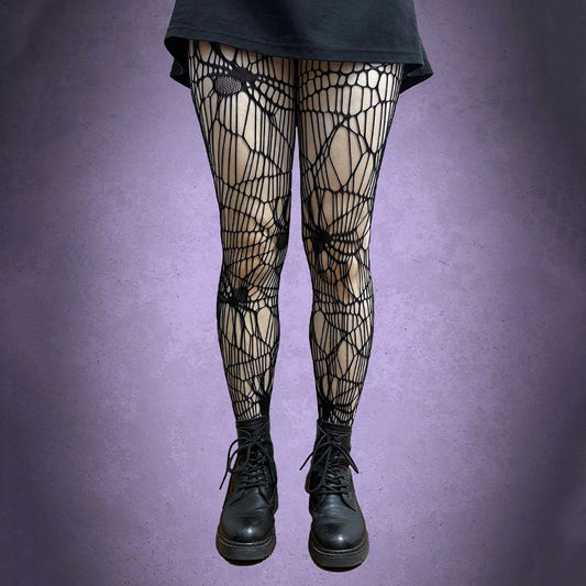 Gothic Spider Web Tights, Halloween Cosplay Hollow Out Fishnet Pantyhose, Women's Stockings & Hosiery