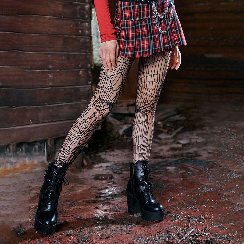 Gothic Spider Web Tights, Halloween Cosplay Hollow Out Fishnet Pantyhose, Women's Stockings & Hosiery