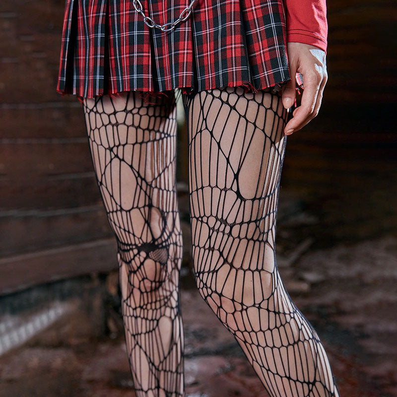 Gothic Spider Web Tights, Halloween Cosplay Hollow Out Fishnet Pantyhose, Women's Stockings & Hosiery