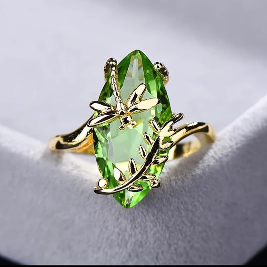 Elegant Dragonfly Ring with Waterish Zirconia - Perfect Anniversary or Birthday Gift for Her, Bohemian Style, 14K Golden Plated, Synthetic Zirconia, Year-Round Wear, Everyday Jewelry | Bohemian Style Ring | Copper Base, Cute