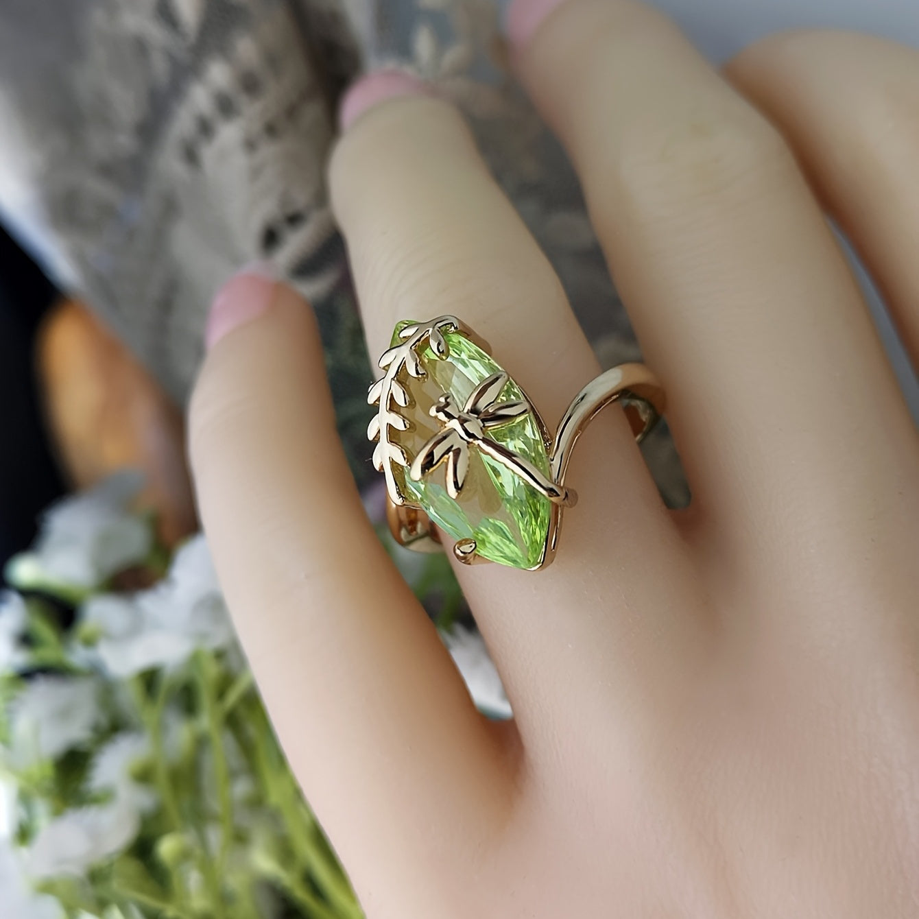 Elegant Dragonfly Ring with Waterish Zirconia - Perfect Anniversary or Birthday Gift for Her, Bohemian Style, 14K Golden Plated, Synthetic Zirconia, Year-Round Wear, Everyday Jewelry | Bohemian Style Ring | Copper Base, Cute