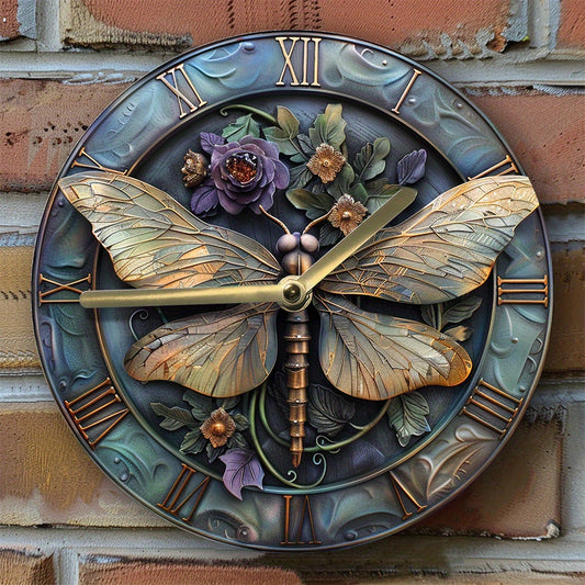 Silent Wall Clock 8X8 Inch - Aluminum Metal, Diy Autumn Bedroom Decor With 2D Dragonfly Effects, Perfect For Father'S Day & Thanksgiving Decorations - 1Pc