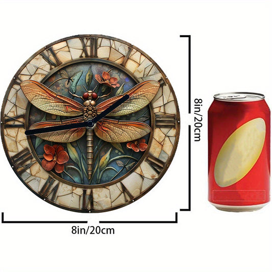 Dragonfly Wall Clock - 1pc 8-Inch Silent, Aluminum DIY Kit with High-Definition 2D Print, Autumn-Themed Bedroom Decor, Thanksgiving Gift Idea