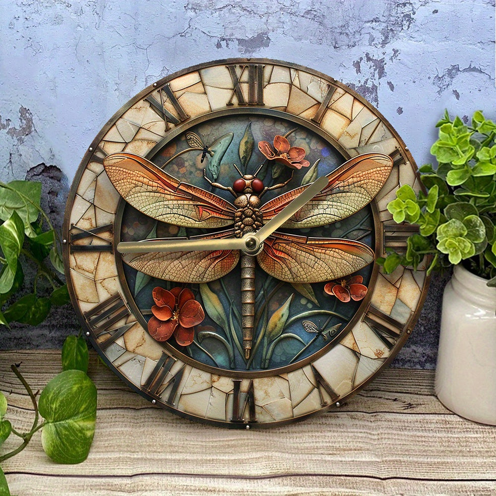 Dragonfly Wall Clock - 1pc 8-Inch Silent, Aluminum DIY Kit with High-Definition 2D Print, Autumn-Themed Bedroom Decor, Thanksgiving Gift Idea